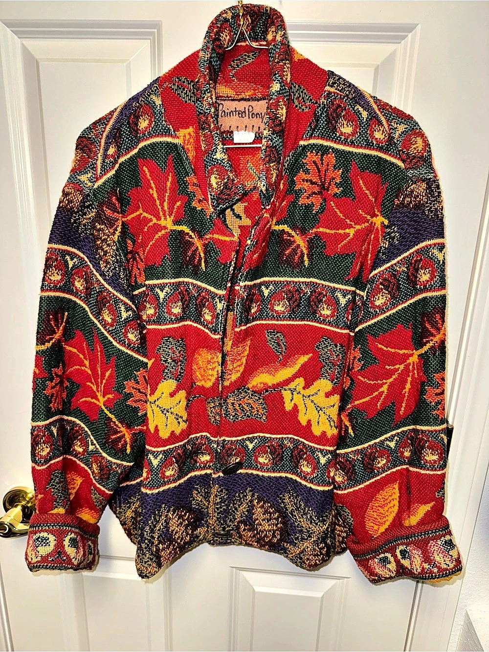 Painted Pony Floral Sweater Cardigan Red & Green